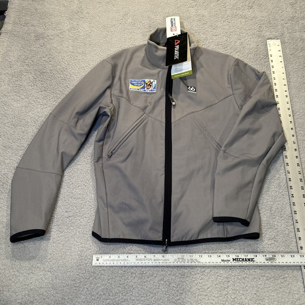 66 North Softshell Glymur Jacket Gray M XL Polartec Full Zip FIFA WORLD CUP RARE